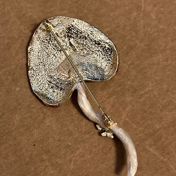 VINTAGE RARE GOLDTONE & ENAMELED LILY PAD WITH RHINESTONES FROG/LIZARD-BROOCH - Picture 4 of 6